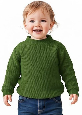 Wocrevar Woven Round Neck Casual Baby Boys & Baby Girls Green Sweater