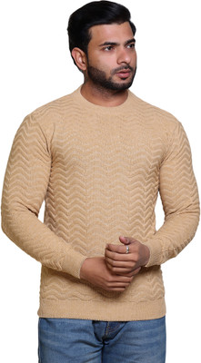 Grand Line Self Design Round Neck Casual Men Brown Sweater