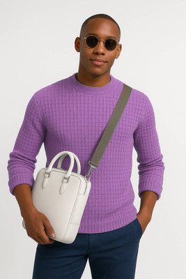 FREAKS Solid Round Neck Casual Men Purple Sweater
