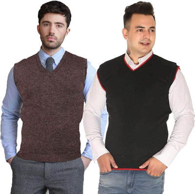 Shunit creation Solid V Neck Casual Men Brown, Black Sweater