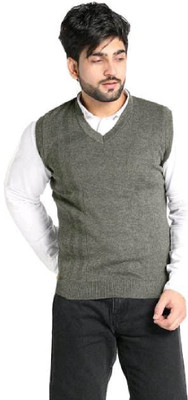 Shunit creation Solid V Neck Casual Men Green Sweater