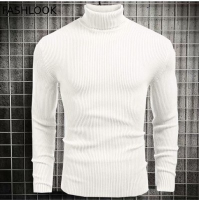 FREAKS Self Design High Neck Casual Men White Sweater