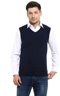 Trendy Fab Solid V Neck Casual Men Blue Sweater