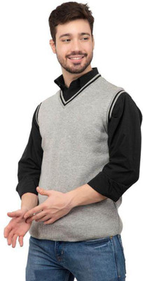 Shunit creation Solid V Neck Casual Men White Sweater