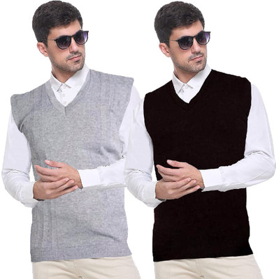 Shunit creation Solid V Neck Casual Men White, Black Sweater