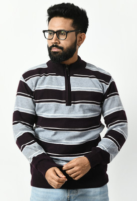 WoolCraft Colorblock Turtle Neck Casual Men Blue Sweater