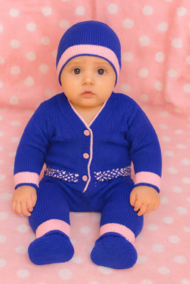 Shakubhar Solid V Neck Casual Baby Boys & Baby Girls Dark Blue Sweater