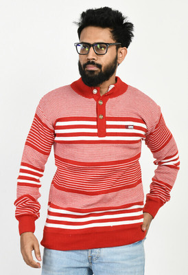 manra Colorblock Turtle Neck Casual Men Red Sweater