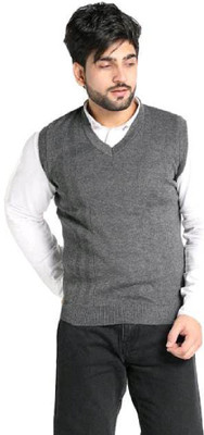 Shunit creation Solid V Neck Casual Men Grey Sweater