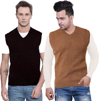 Shunit creation Solid V Neck Casual Men Black, Brown Sweater