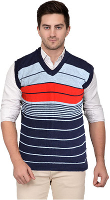 Shunit creation Striped V Neck Casual Men Blue, Red Sweater