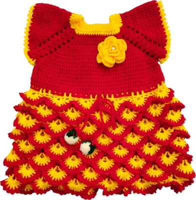 NILU CRAFT Self Design Round Neck Casual Baby Girls Yellow Sweater