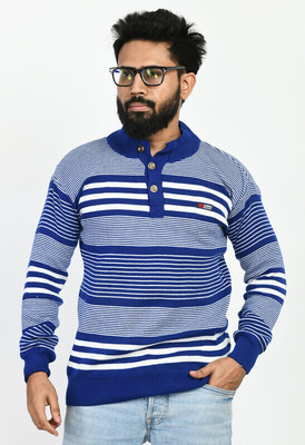 WoolCraft Colorblock Turtle Neck Casual Men Blue Sweater