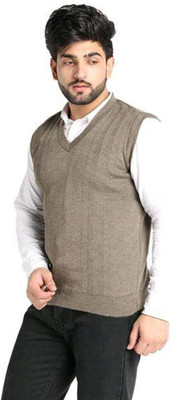 Shunit creation Solid V Neck Casual Men Brown Sweater