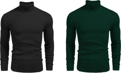 nikline Solid High Neck Casual Men Black, Dark Green Sweater