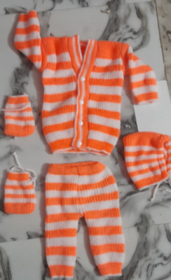 L Fashion Self Design V Neck Casual Baby Boys & Baby Girls Reversible Orange Sweater