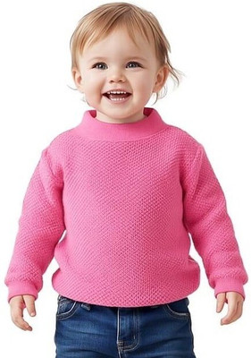 Wocrevar Woven Round Neck Casual Baby Boys & Baby Girls Pink Sweater