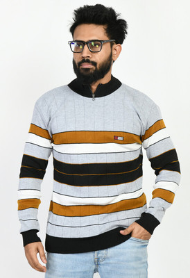 manra Striped Round Neck Casual Men Multicolor Sweater