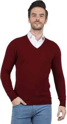 Life and style Solid V Neck Casual Men Maroon Sweater