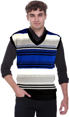 PVR Striped V Neck Casual Men White Sweater