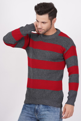 AXOLOTL Woven Round Neck Casual Men Grey Sweater