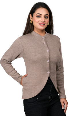 Urban Street Self Design Round Neck Casual Women Brown Sweater