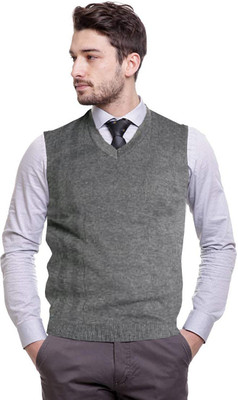Shunit creation Solid V Neck Formal Men Grey Sweater