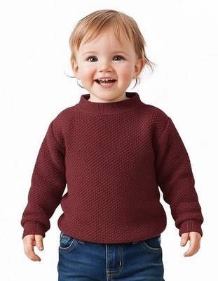 Wocrevar Woven Round Neck Casual Baby Boys & Baby Girls Maroon Sweater