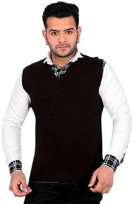 Hans Fashion ENT Solid V Neck Casual Men Brown Sweater