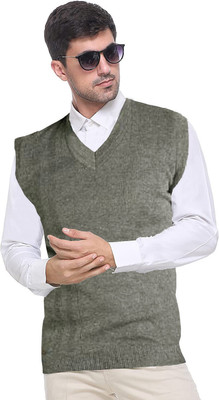 Shunit creation Solid V Neck Casual Men Green Sweater