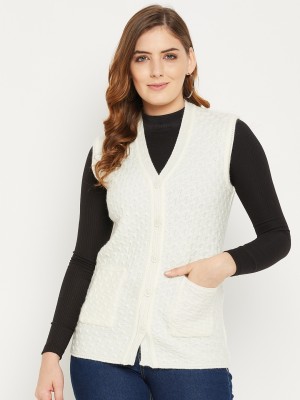 Zigo Solid V Neck Casual Women White Sweater