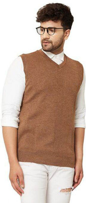 A N Enterprises Solid V Neck Casual Men Brown Sweater