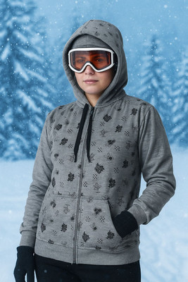 BAILEY SELLS Printed Hooded Neck Casual Women Grey Sweater