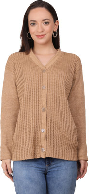 manra Woven V Neck Casual Women Beige Sweater