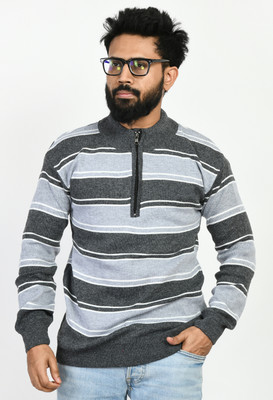 manra Striped High Neck Casual Men Multicolor Sweater