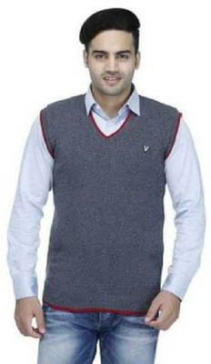 A N Enterprises Self Design V Neck Casual Men Grey Sweater