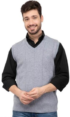 Hans Craft And Creation Self Design V Neck Casual Men Grey Sweater