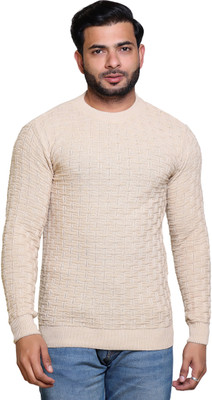 Grand Line Self Design Round Neck Casual Men Beige Sweater
