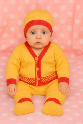 Paryag Solid V Neck Casual Baby Boys & Baby Girls Yellow Sweater