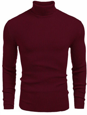 clothster Solid Turtle Neck Casual Men Maroon Sweater