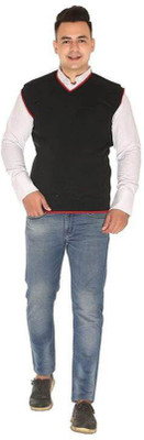 Shunit creation Solid V Neck Casual Men Black Sweater