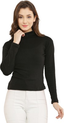 KARIF-CONFIT Solid High Neck Casual Women Black Sweater