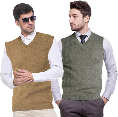 Shunit creation Solid V Neck Casual Men Brown, Green Sweater