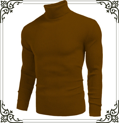 nikline Self Design High Neck Casual Men Brown Sweater