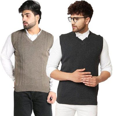 Shunit creation Solid V Neck Casual Men Grey, Black Sweater