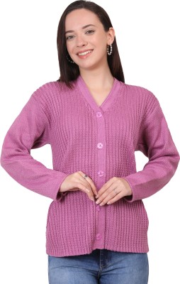 Life and style Self Design V Neck Casual Women Pink Sweater