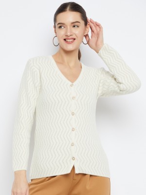 Zigo Woven V Neck Casual Women White Sweater
