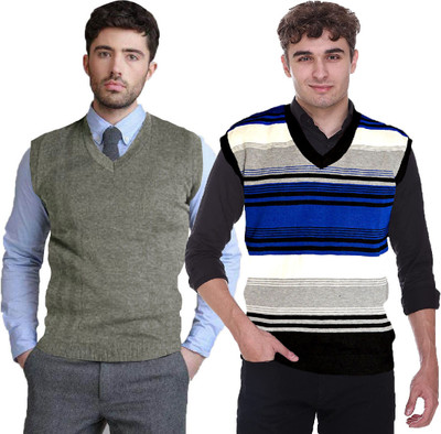 Shunit creation Solid V Neck Casual Men Green, Blue Sweater