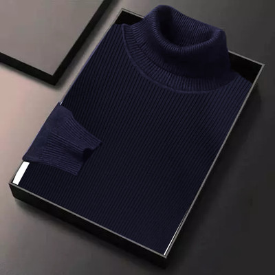 Cat Bunny Self Design Turtle Neck Casual Men Dark Blue Sweater