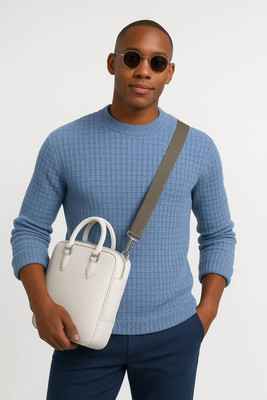 FREAKS Solid Round Neck Casual Men Light Blue Sweater